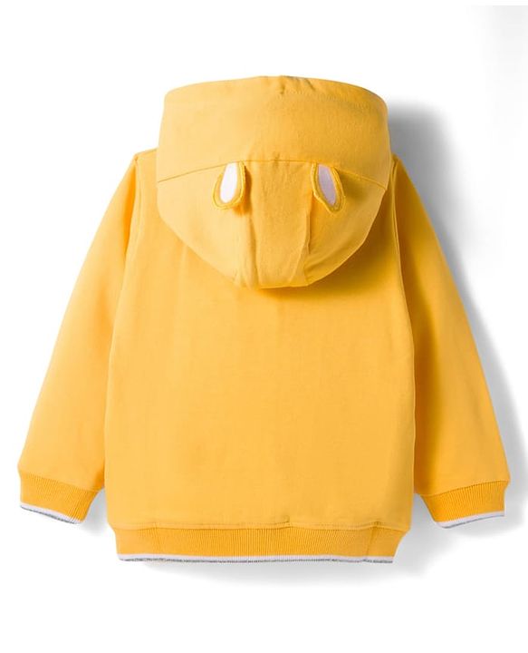 Babyhug Cotton Knit Full Sleeves Hooded Sweatjacket With Rainbow Graphics & Cat Embroidery - Yellow
