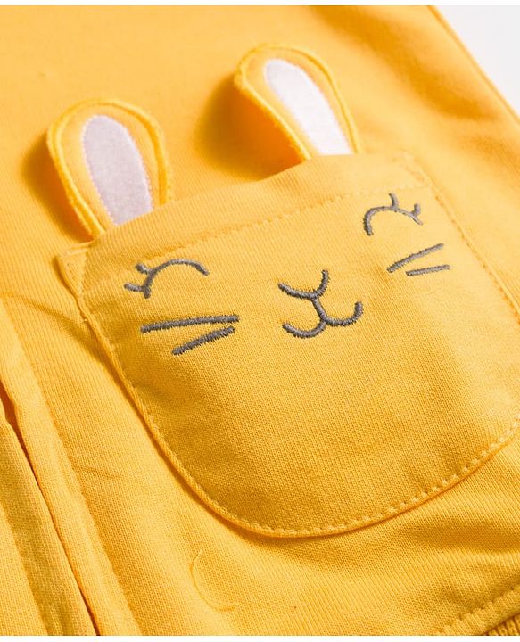 Babyhug Cotton Knit Full Sleeves Hooded Sweatjacket With Rainbow Graphics & Cat Embroidery - Yellow