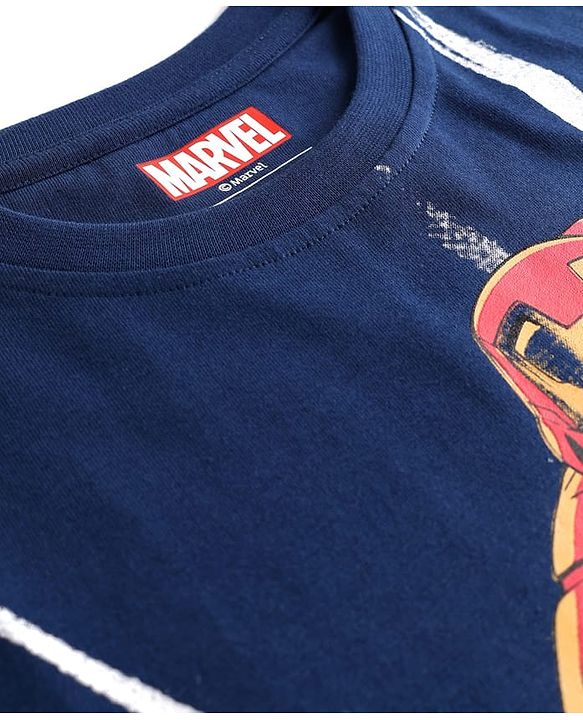 Pine Kids Marvel Single Jersey Knit Half Sleeves T-Shirt with Front and Back Iron Man Graphic - Navy Blue
