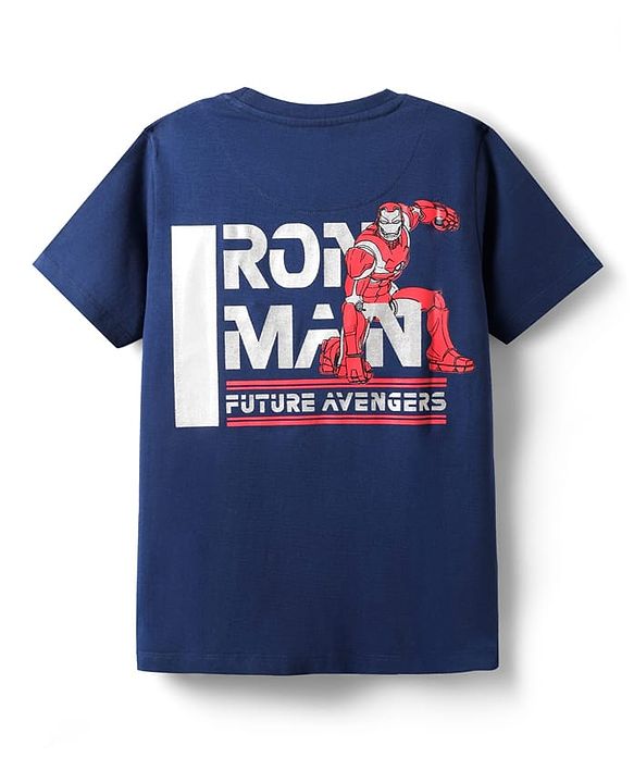 Pine Kids Marvel Single Jersey Knit Half Sleeves T-Shirt with Front and Back Iron Man Graphic - Navy Blue