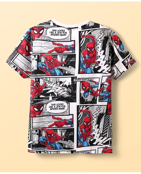 Pine Kids Marvel Single Jersey Knit Half Sleeves Co-ords Night Suit with Spider Man Graphics - Multicolor