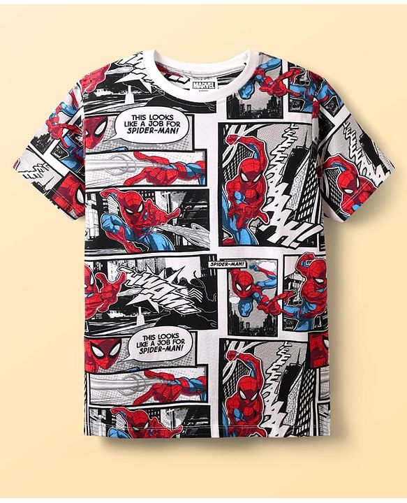 Pine Kids Marvel Single Jersey Knit Half Sleeves Co-ords Night Suit with Spider Man Graphics - Multicolor