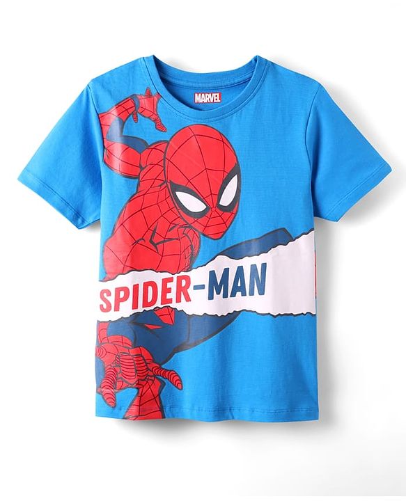 Pine Kids Marvel Single Jersey Knit Half Sleeves Night Suit with Spider Man Graphics - Blue