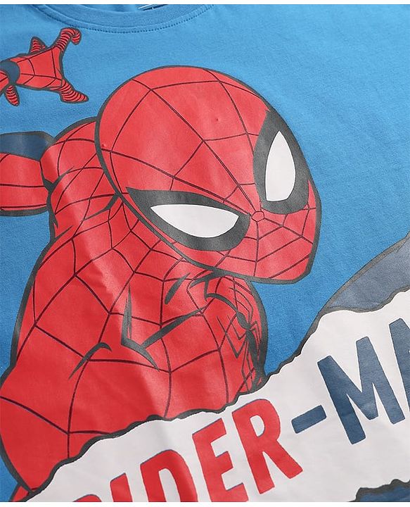 Pine Kids Marvel Single Jersey Knit Half Sleeves Night Suit with Spider Man Graphics - Blue