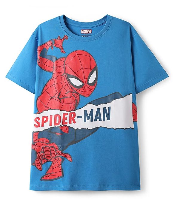 Pine Kids Marvel Single Jersey Knit Half Sleeves Night Suit with Spider Man Graphics - Blue