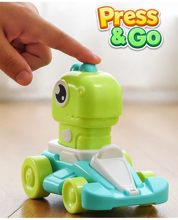 Babyhug Press & Go Dinosaur Toy Car for Kids - Green Battery Free Push & Go Animal Car Toy Motor Skill Development & Fun Play Imaginative Play| Gifting Option BIS Certified