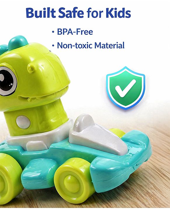 Babyhug Press & Go Dinosaur Toy Car for Kids - Green Battery Free Push & Go Animal Car Toy Motor Skill Development & Fun Play Imaginative Play| Gifting Option BIS Certified