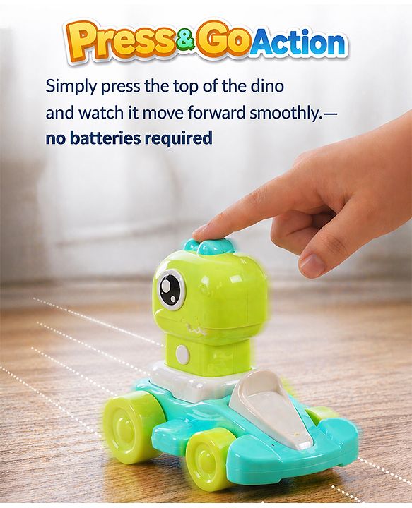 Babyhug Press & Go Dinosaur Toy Car for Kids - Green Battery Free Push & Go Animal Car Toy Motor Skill Development & Fun Play Imaginative Play| Gifting Option BIS Certified