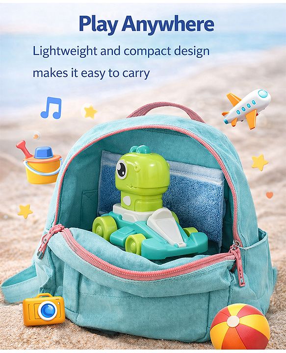 Babyhug Press & Go Dinosaur Toy Car for Kids - Green Battery Free Push & Go Animal Car Toy Motor Skill Development & Fun Play Imaginative Play| Gifting Option BIS Certified