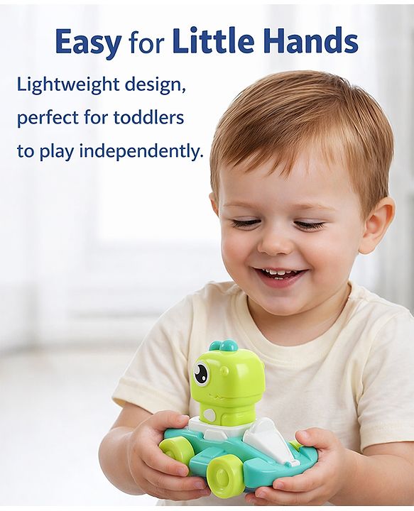 Babyhug Press & Go Dinosaur Toy Car for Kids - Green Battery Free Push & Go Animal Car Toy Motor Skill Development & Fun Play Imaginative Play| Gifting Option BIS Certified