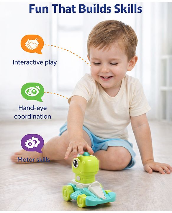 Babyhug Press & Go Dinosaur Toy Car for Kids - Green Battery Free Push & Go Animal Car Toy Motor Skill Development & Fun Play Imaginative Play| Gifting Option BIS Certified