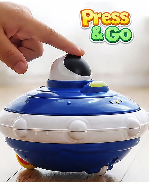Babyhug Press & Go Spaceship Toy for Kids - Blue| Battery-Free Push & Go Toy| Space-Themed Toy for Motor Skill Development & Fun Play| Imaginative Play| Gifting Option