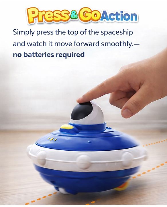 Babyhug Press & Go Spaceship Toy for Kids - Blue| Battery-Free Push & Go Toy| Space-Themed Toy for Motor Skill Development & Fun Play| Imaginative Play| Gifting Option