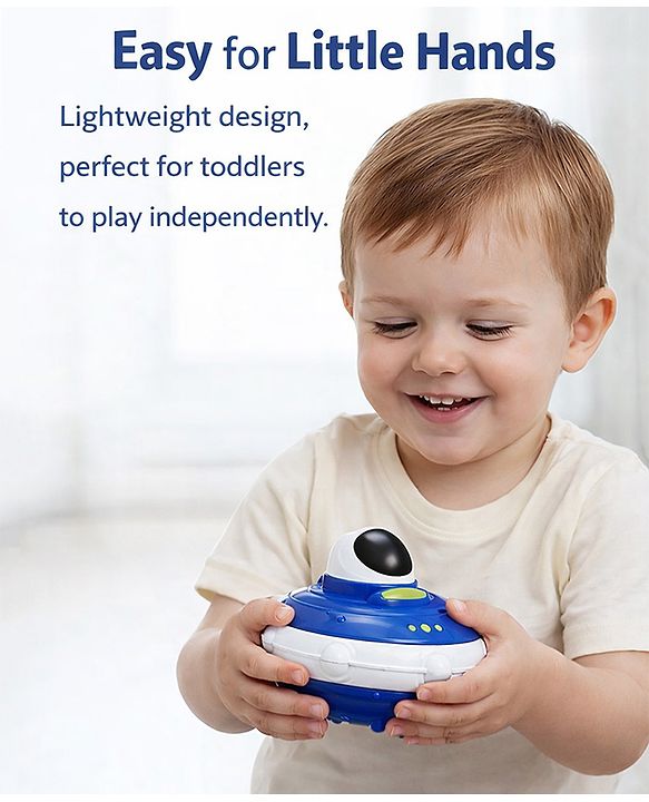 Babyhug Press & Go Spaceship Toy for Kids - Blue| Battery-Free Push & Go Toy| Space-Themed Toy for Motor Skill Development & Fun Play| Imaginative Play| Gifting Option