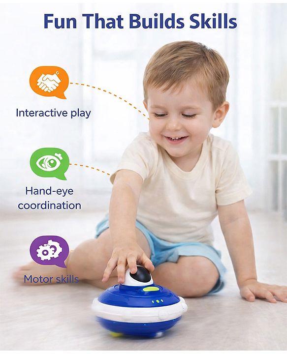 Babyhug Press & Go Spaceship Toy for Kids - Blue| Battery-Free Push & Go Toy| Space-Themed Toy for Motor Skill Development & Fun Play| Imaginative Play| Gifting Option