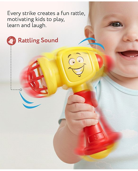 Babyhug Hammer Toy for Babies with Rattle Sound  Yellow| ABS Plastic Baby Activity Toy| Improves Motor Skills & Sensory Development| Easy Grip Manual Hammer Toy| Toddler Gifting Option