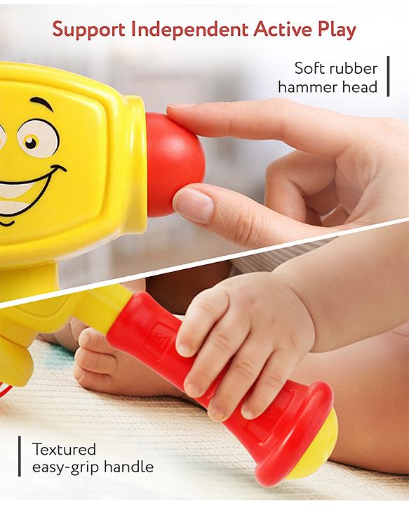 Babyhug Hammer Toy for Babies with Rattle Sound  Yellow| ABS Plastic Baby Activity Toy| Improves Motor Skills & Sensory Development| Easy Grip Manual Hammer Toy| Toddler Gifting Option