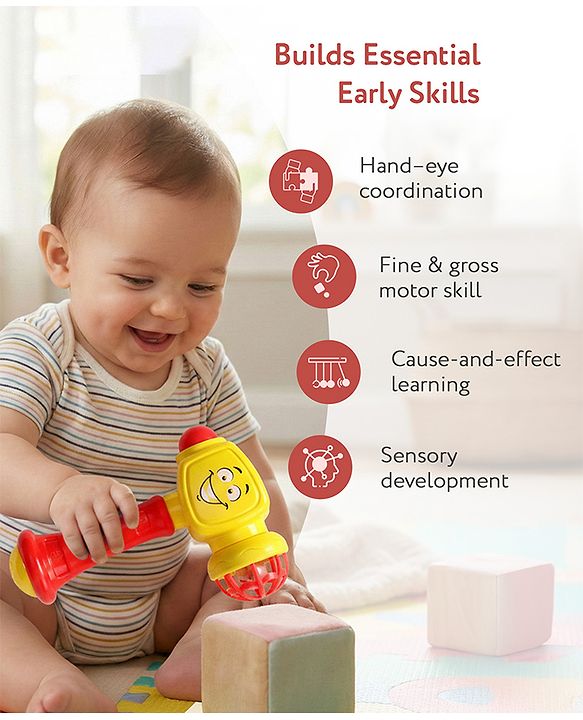 Babyhug Hammer Toy for Babies with Rattle Sound  Yellow| ABS Plastic Baby Activity Toy| Improves Motor Skills & Sensory Development| Easy Grip Manual Hammer Toy| Toddler Gifting Option