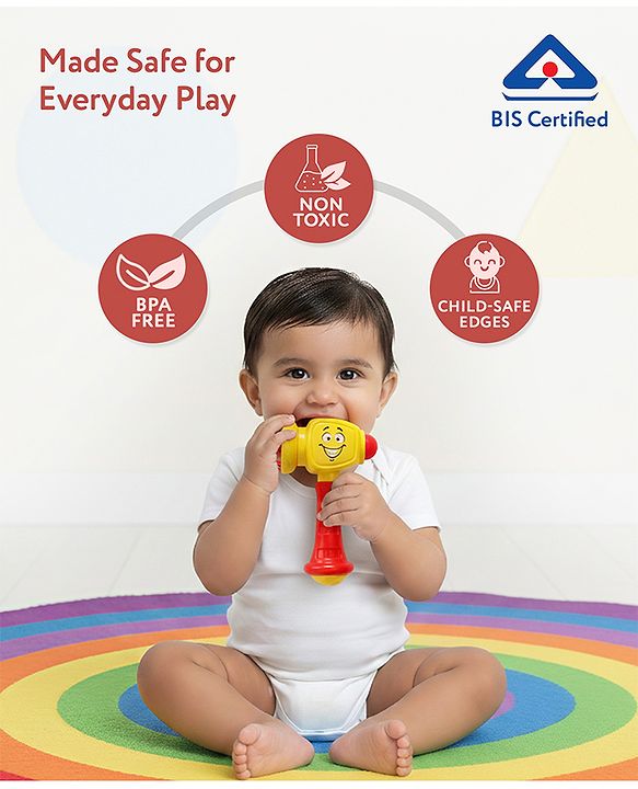 Babyhug Hammer Toy for Babies with Rattle Sound  Yellow| ABS Plastic Baby Activity Toy| Improves Motor Skills & Sensory Development| Easy Grip Manual Hammer Toy| Toddler Gifting Option