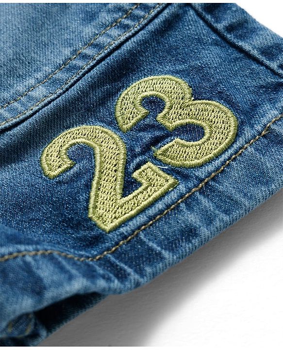 Babyhug Denim Mid Thigh Shorts With Number Embriodery - Blue