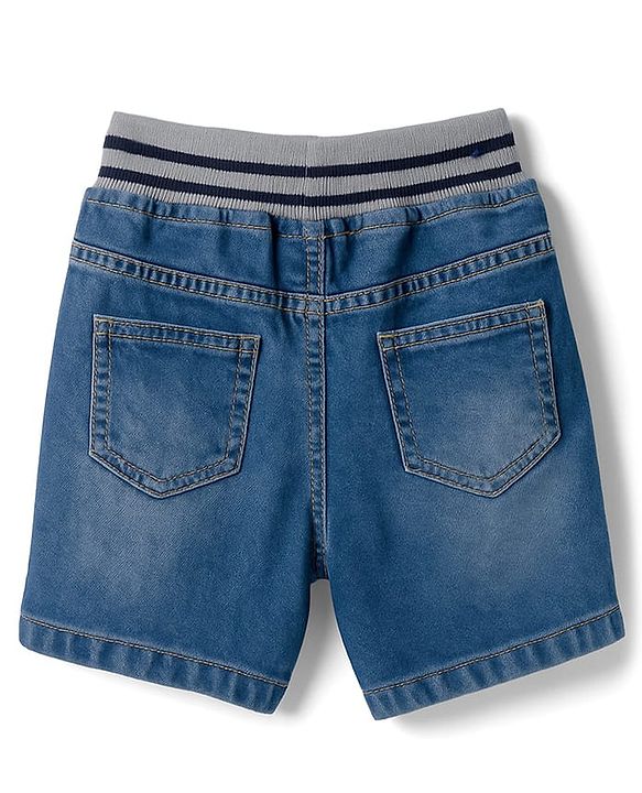 Babyhug Denim Mid Thigh Shorts With Number Embriodery - Blue