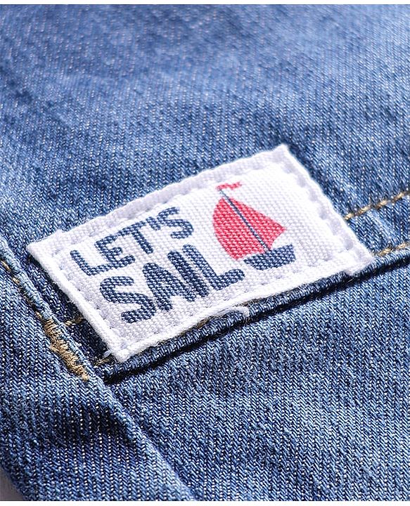 Babyhug Denim Mid Thigh Shorts With Stretch & Nautical Theme Patch - Blue