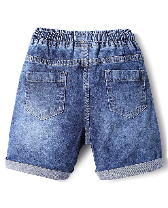 Babyhug Denim Mid Thigh Shorts With Stretch & Nautical Theme Patch - Blue
