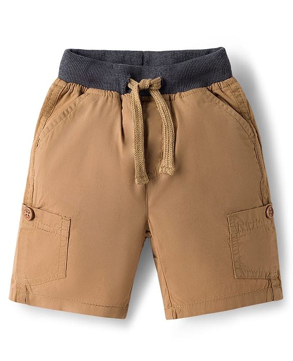 Babyhug Poplin Woven Mid Thigh Solid Colour Shorts - Khaki