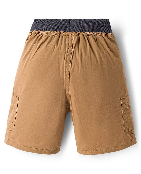 Babyhug Poplin Woven Mid Thigh Solid Colour Shorts - Khaki