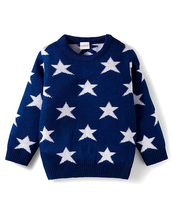 Babyhug Knit Full Sleeves Sweater Set with Star Design - Navy Blue