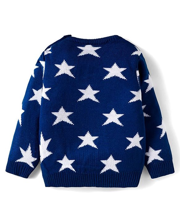 Babyhug Knit Full Sleeves Sweater Set with Star Design - Navy Blue