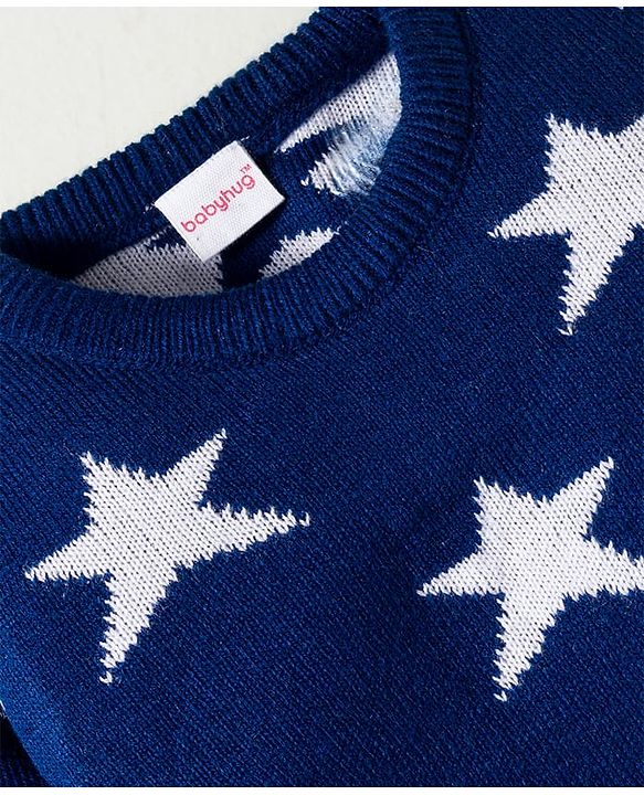 Babyhug Knit Full Sleeves Sweater Set with Star Design - Navy Blue