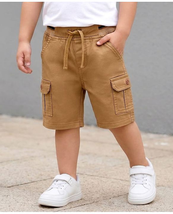 Babyhug Twill Woven Above Knee Length Bermuda With Stretch - Tan