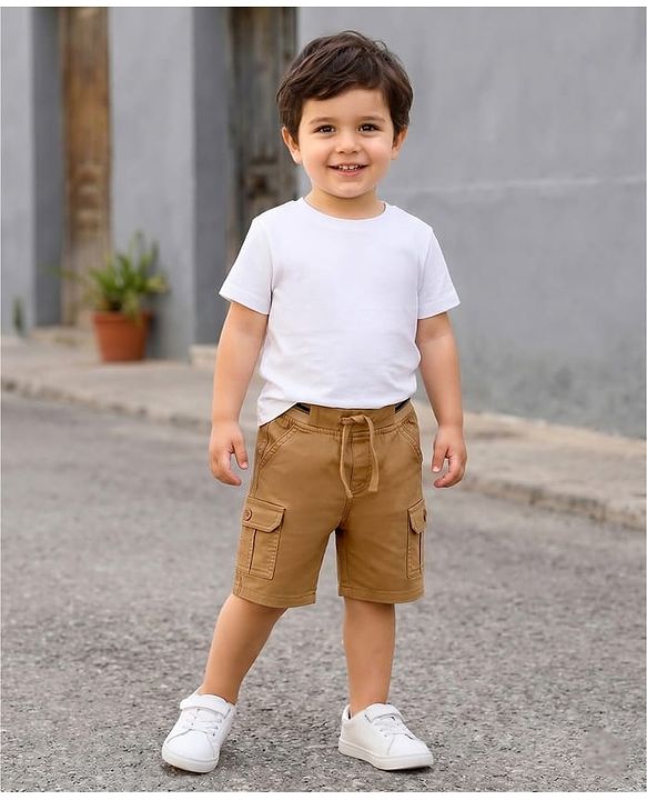 Babyhug Twill Woven Above Knee Length Bermuda With Stretch - Tan