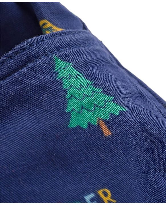 Babyhug Twill Woven Above Knee Length Bermuda With Stretch & Tree Print - Navy Blue