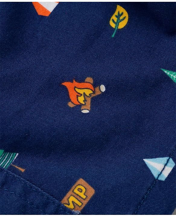 Babyhug Twill Woven Above Knee Length Bermuda With Stretch & Tree Print - Navy Blue
