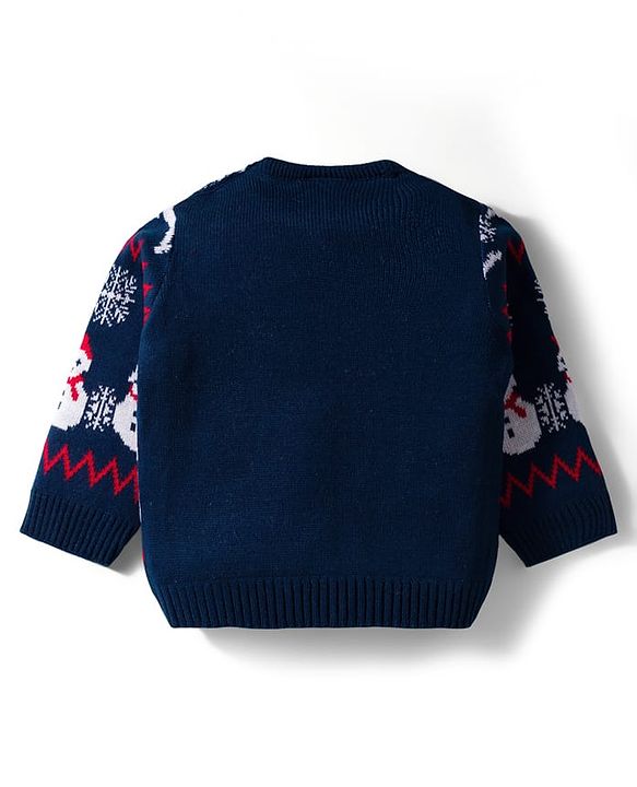 Babyhug Knitted Full Sleeves Pullover Sweater Set With Christmas Design - Navy Blue