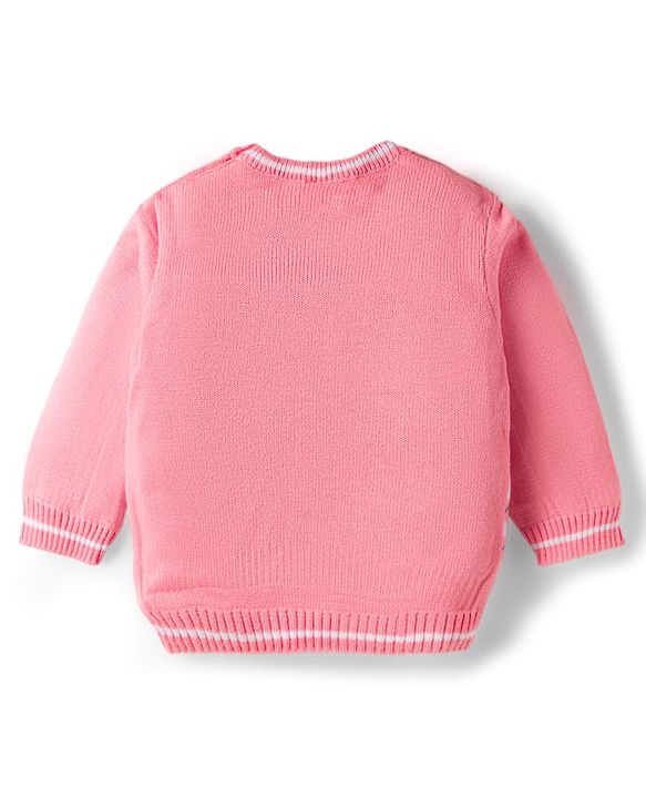 Babyhug Knitted Full Sleeves Sweater Set With Heart Design - Pink