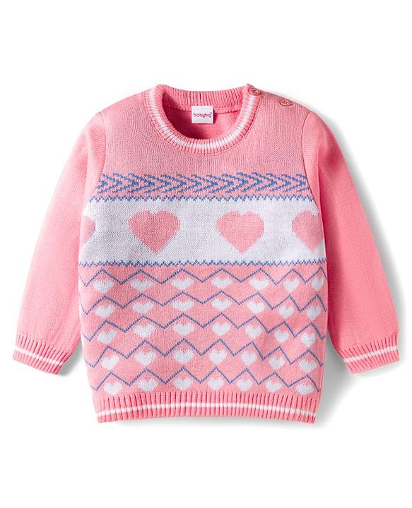Babyhug Knitted Full Sleeves Sweater Set With Heart Design - Pink