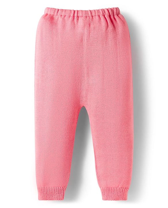 Babyhug Knitted Full Sleeves Sweater Set With Heart Design - Pink