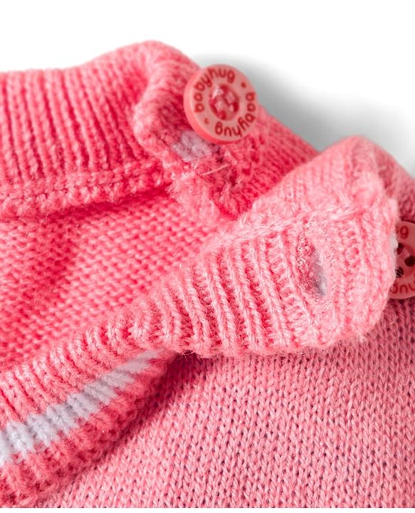 Babyhug Knitted Full Sleeves Sweater Set With Heart Design - Pink