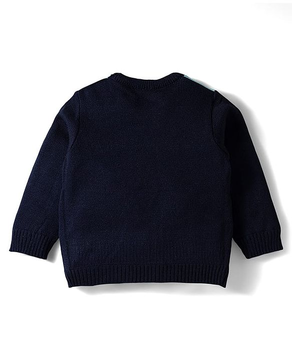 Babyhug Knit Full Sleeves Sweater Set with Police Car Print - Navy Blue
