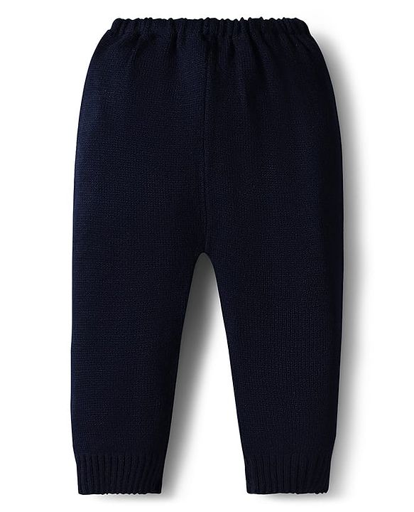 Babyhug Knit Full Sleeves Sweater Set with Police Car Print - Navy Blue