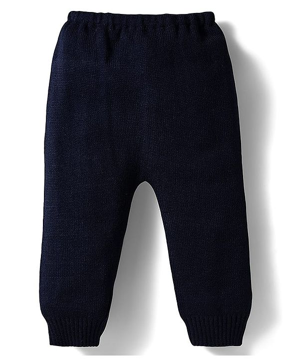 Babyhug Knit Full Sleeves Sweater Set with Police Car Print - Navy Blue