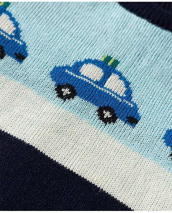 Babyhug Knit Full Sleeves Sweater Set with Police Car Print - Navy Blue