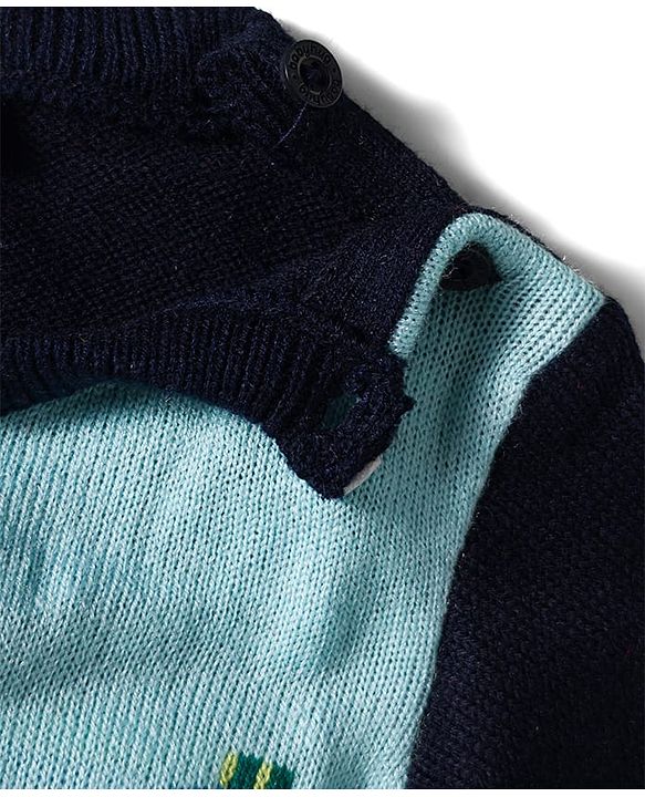 Babyhug Knit Full Sleeves Sweater Set with Police Car Print - Navy Blue