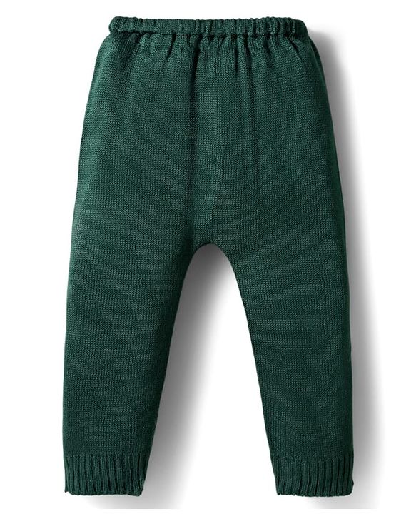 Babyhug Knit Full Sleeves Sweater Set With Heart Design - Green