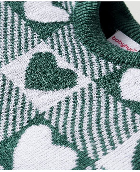 Babyhug Knit Full Sleeves Sweater Set With Heart Design - Green