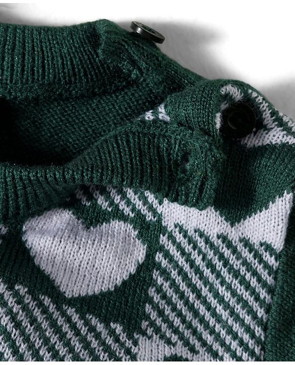 Babyhug Knit Full Sleeves Sweater Set With Heart Design - Green