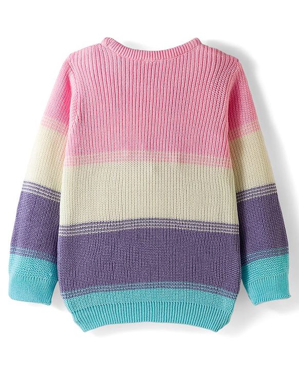 Babyhug Knitted Full Sleeves Pullover Sweater With Color Block Design - Multicolor